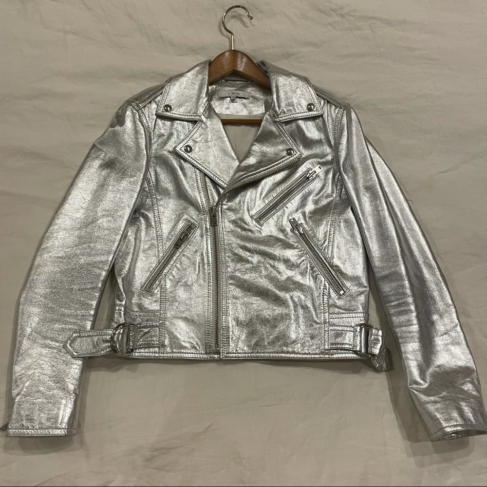 IRO Metallic Leather Moto Biker Jacket 36 Small